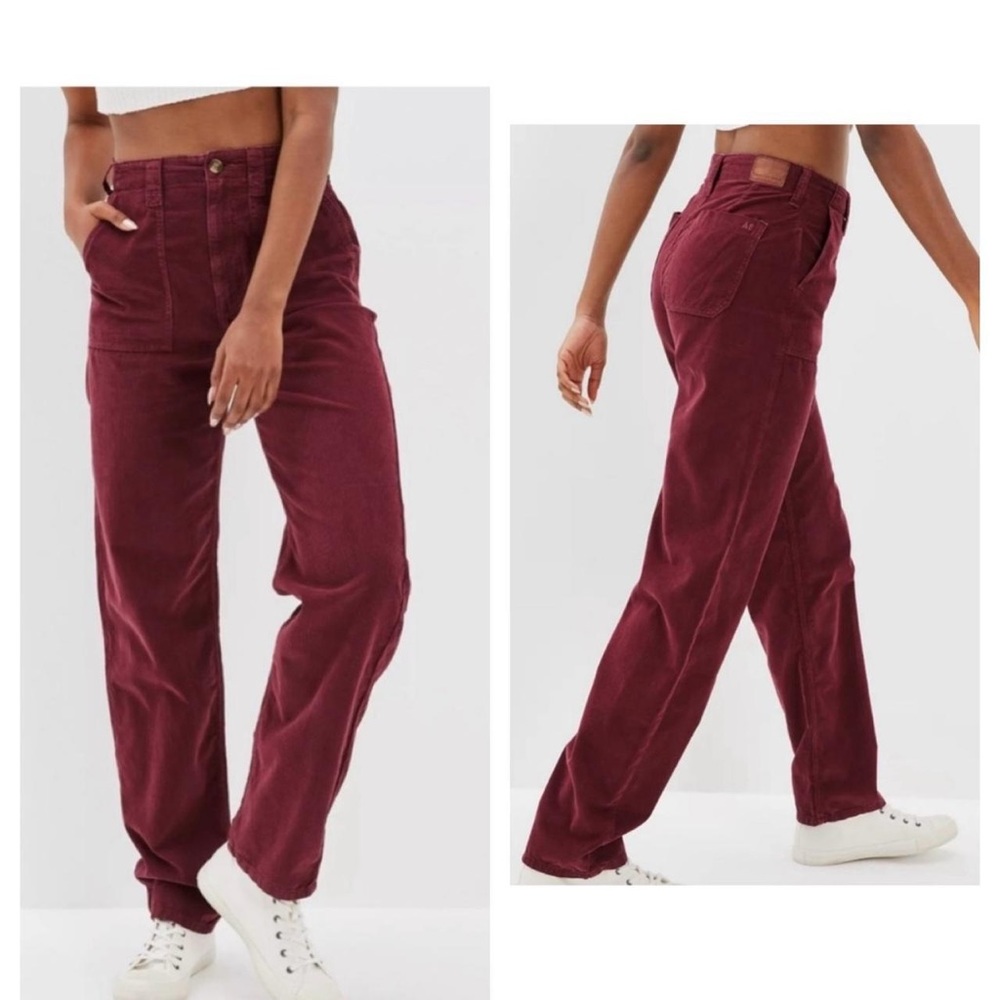 NWOT American Eagle Women's Maroon Red Corduroy Baggy Mom Pants High Rise